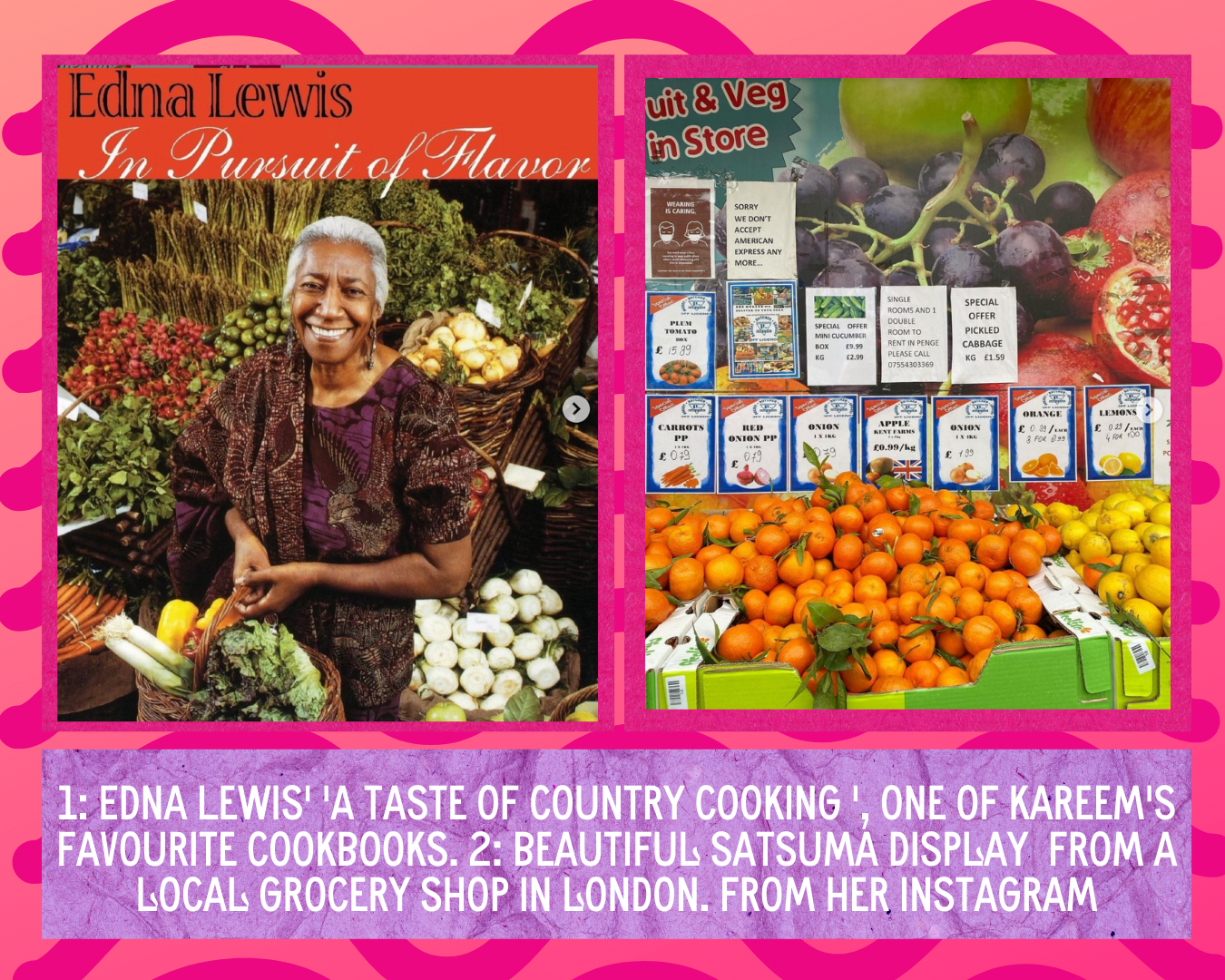 Edna Lewis 'A Taste of Country Cooking', Beautiful satsuma display from local grocery shop.