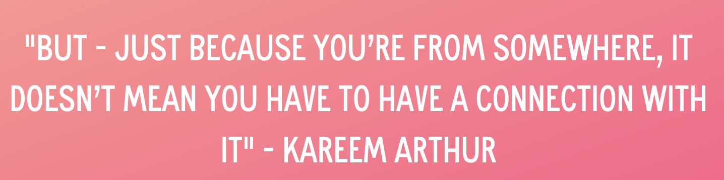 Pink background with quote from Kareem founder of The Healing Table. 