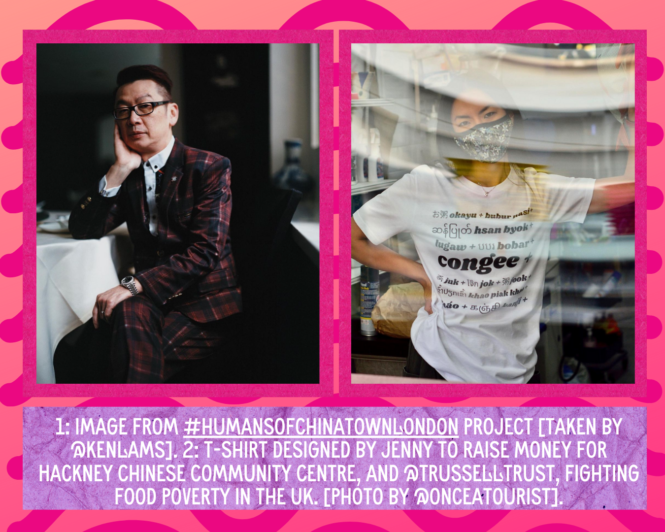 2 images of humans of china town project shirt designed by Jenny Lau