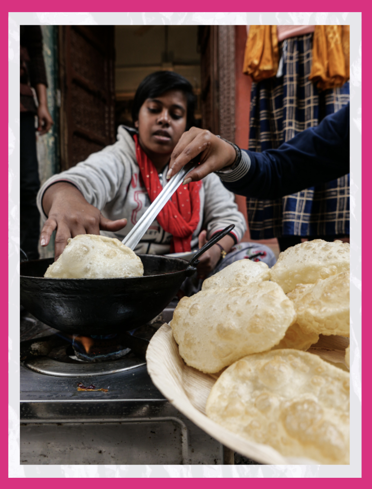 The Dasghara Women's College girls making luchi - a fried bread eaten often with ‘alu dom’, a potato curry