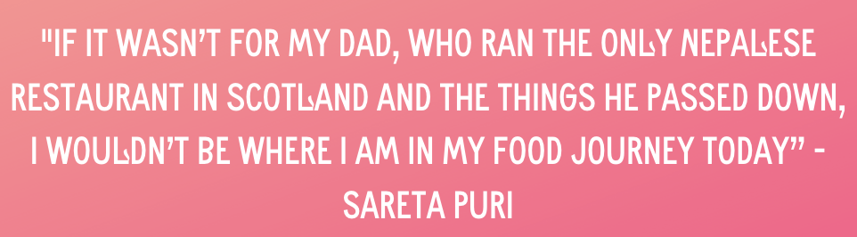 Pink background with quote from Sareta Puri
